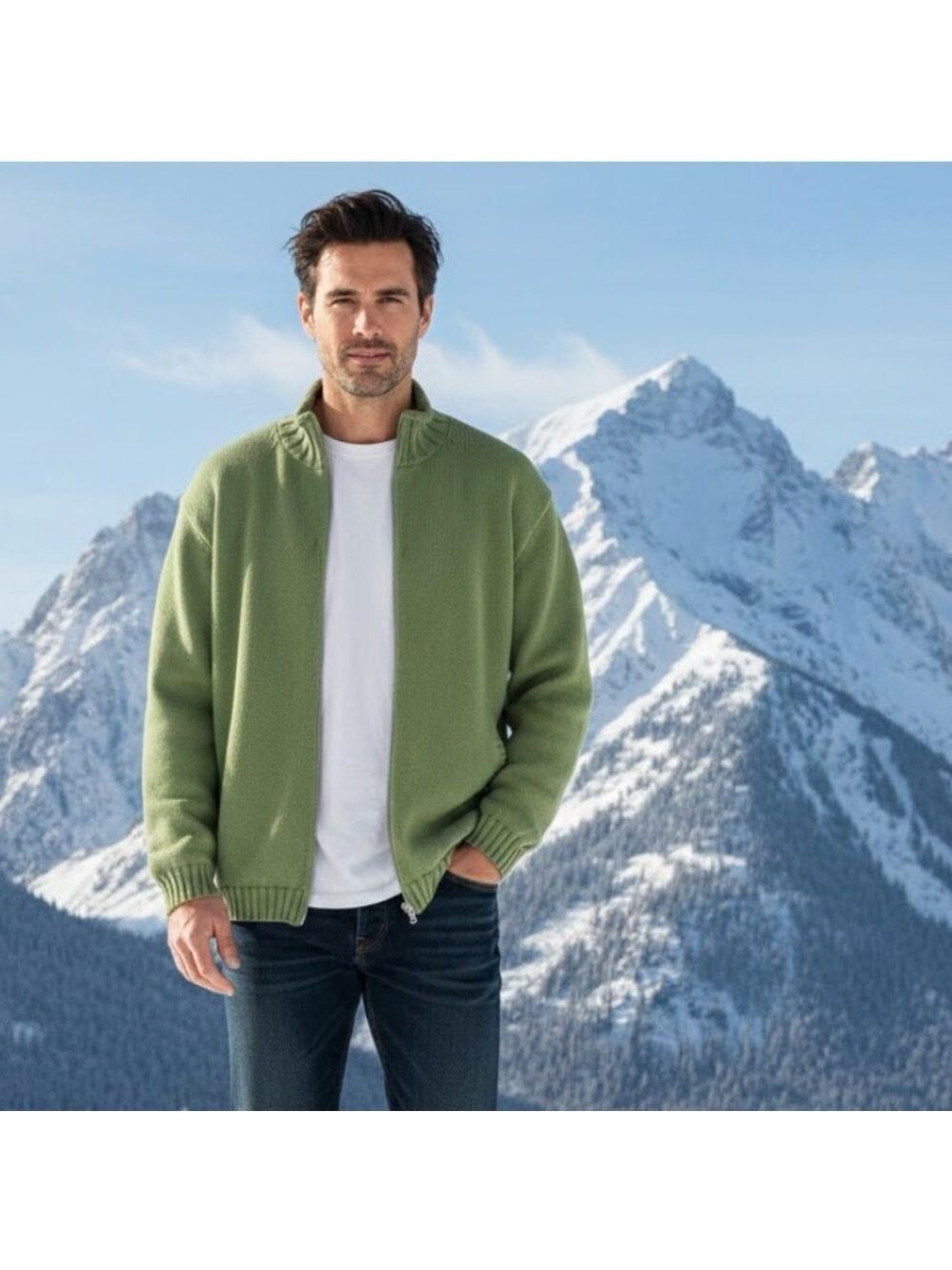 Napapijri Green Sweater Jacket - Size XL